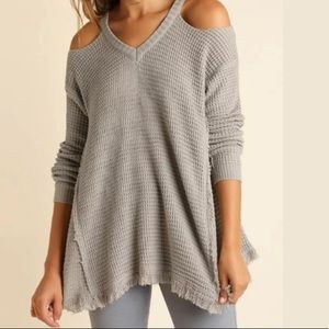 Cold shoulder tunic sweater